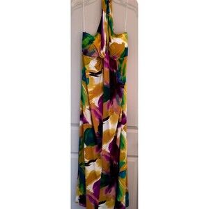Tiana B XL Colorful Multi Polyester Spandex Halter Long Dress Y2K Twist Front